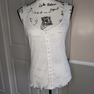 Free People White Sleeveless Button-Front Ribbed Tank